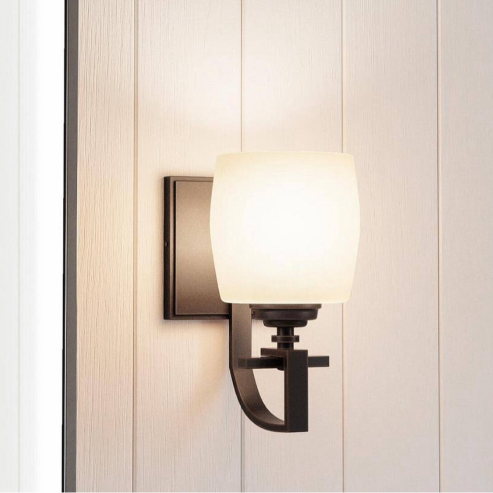 2 Hampton Bay bronze wall sconces w/ shades *1 new in box & 1 new without box